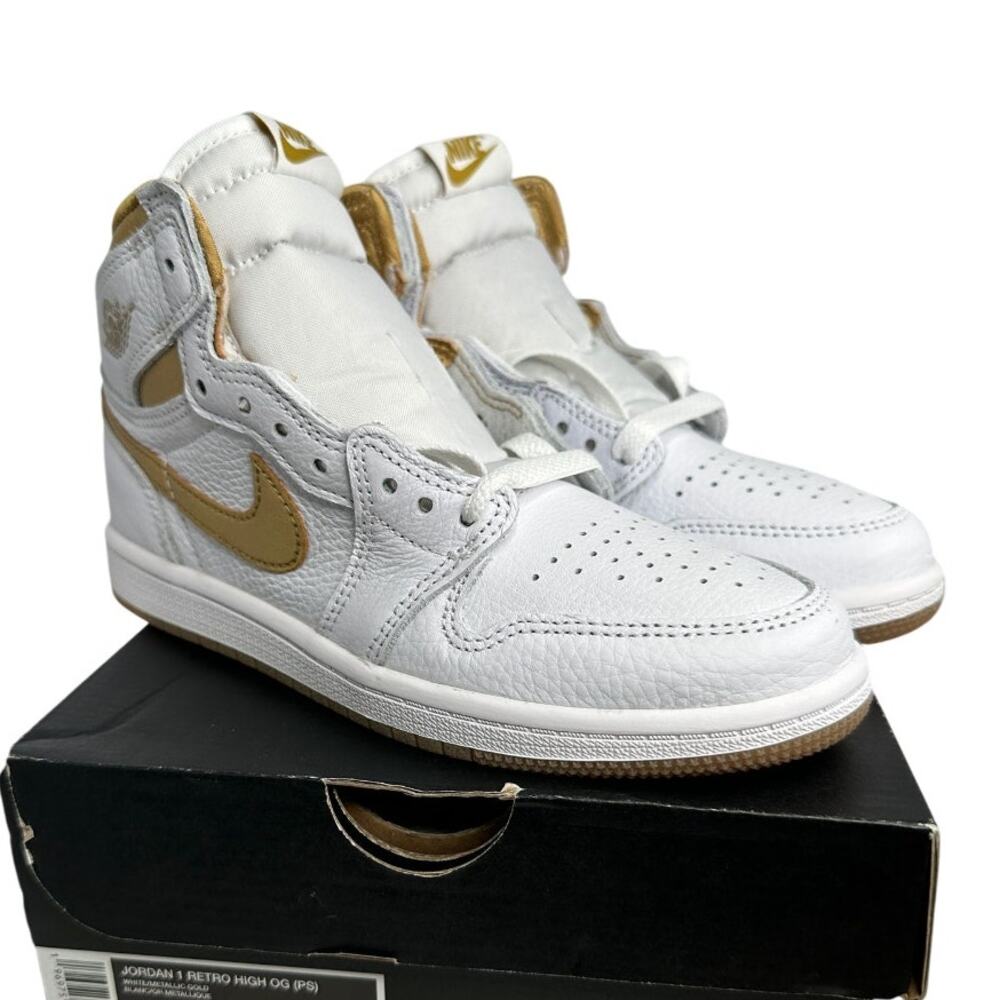 💎✨NEW IN BOX✨💎NIKE Jordan One Retro High OG (PS) White/Gold